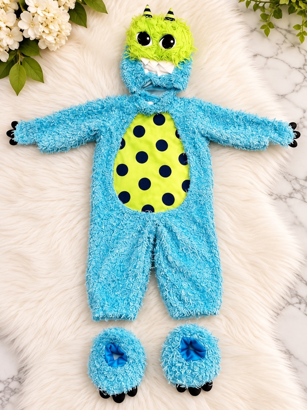 Baby Boo Monster Costume 4 Piece Outfit Fleece Size 6-12 Months
